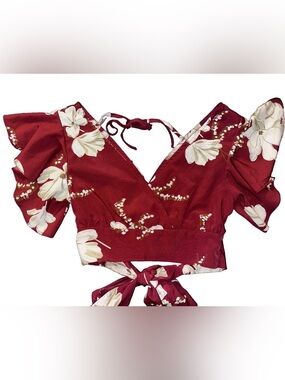 Women’s Floral Tie-Back Burgundy Crop Top